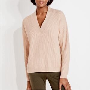 Haven Well Within Cotton Cashmere Blend V-Neck Ribbed Knit Sweater Tan XXL